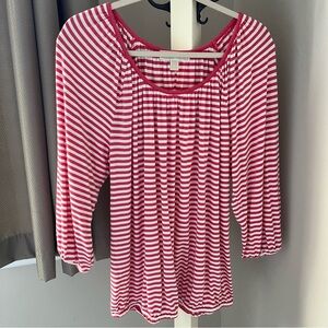 Michael Kors Red and White Striped Long Sleeve Top